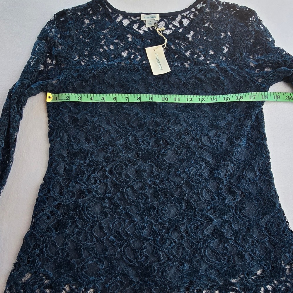 Sundance NWT -1755 Teal Blue Floral Lace Long Sleeve Lined Top Boat Neck Medium - Picture 7 of 9
